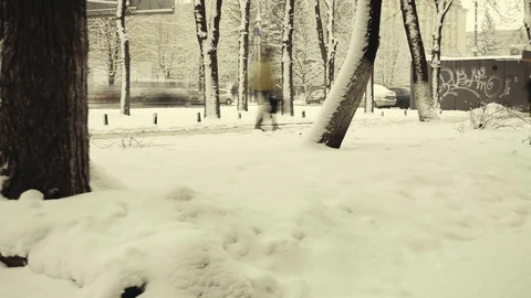 People In Winter At Timelapse Stock Footage 117067987