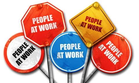 People at work, 3D rendering, rough street sign collection Stock Illustration