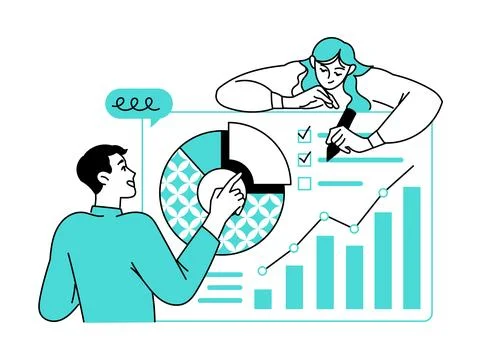 People work with analytics and statistic fill out a form with graph data Stock Illustration