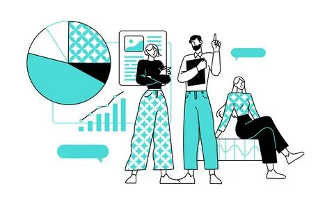 People work with analytics and statistic with graphs and charts data analysis Stock Illustration