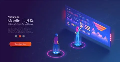 People work and interacting with graphs, icons and devices. Application of Sm Stock Illustration