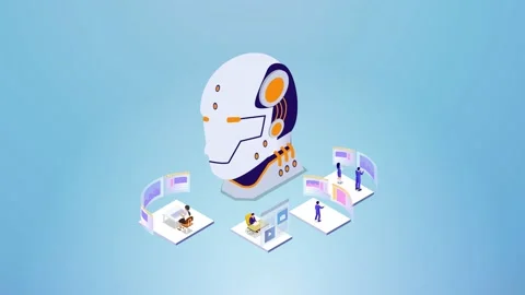 People work with artificial intelligence robot Stock Footage 196648318