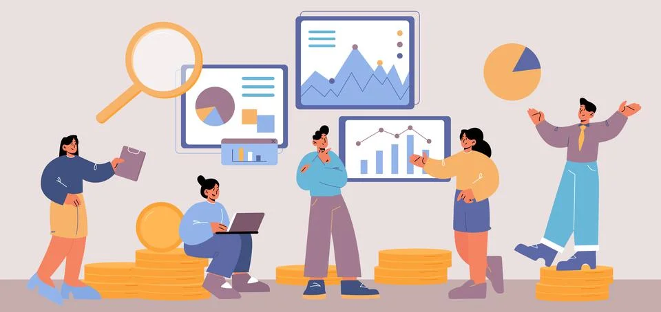 People work with business analytic data Stock Illustration