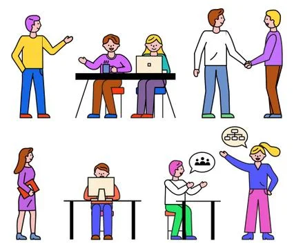 People at Work, Colleagues by Laptops At Seminars Stock Illustration