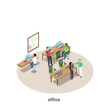 People work at the computer in the office, isometric image 스톡 일러스트