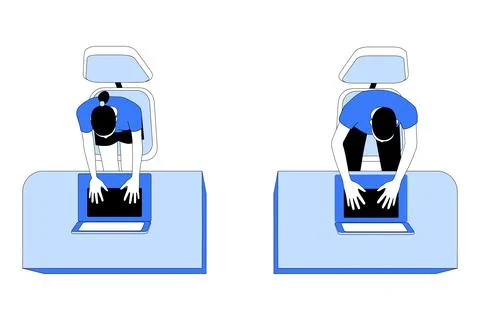 People work at the computer, view from above. Stock Illustration