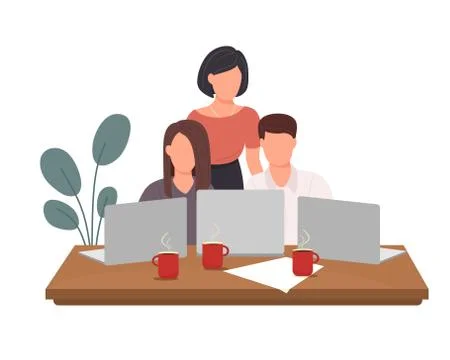 People work with computers. People at the workplace at a computer or laptop, off Stock Illustration