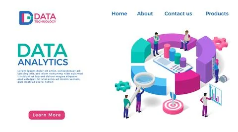 People work. Data analytics landing page. Business infographic. Digital dia.. Stockillustratie