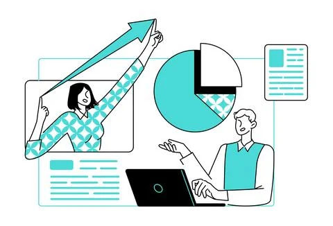 People work with data, discuss tasks remotely Stock Illustration