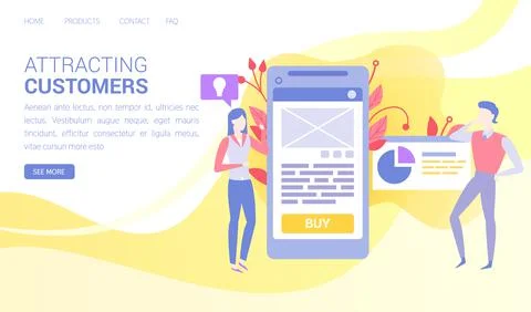 People work with developing marketing strategy, e-commerce. Attracting website Stockillustratie