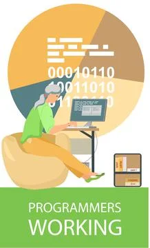 People work in field of cyber security. Programmer working on web development on Stock Illustration