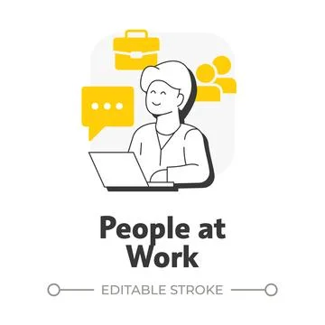 People at work flat outline concept icon 库存插图