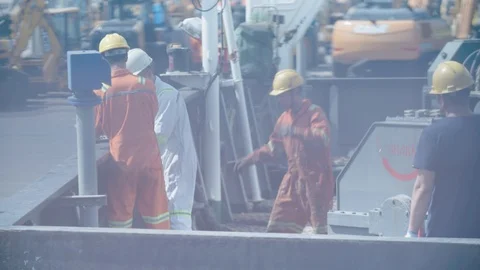 People work in the harbor Stock Footage 118595612