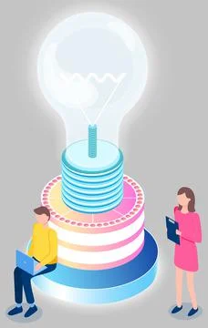 People work with information and data. Idea symbol in form of lightbulb Stock Illustration