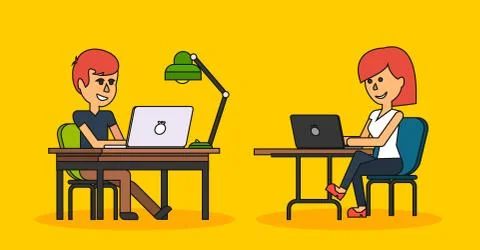 People Work in Office Design Flat Stock Illustration
