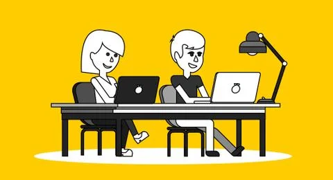 People Work in Office Design Flat Stock Illustration