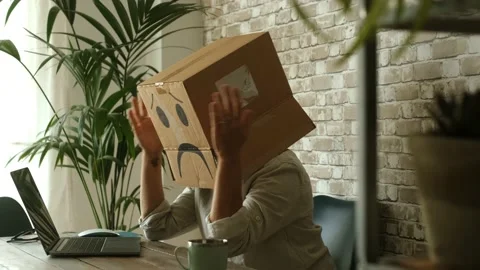 People in work office frustration sadness failure emotion with carton box on  Stock Footage 173595390