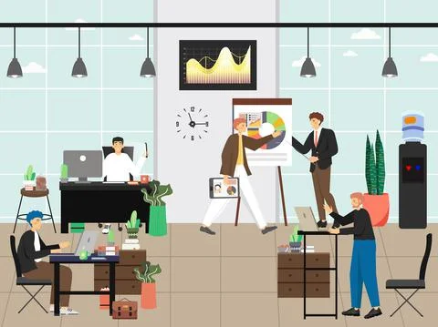 People work in office vector illustration. Team of employees work in business Stock Illustration