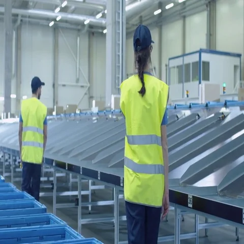 People Work at Post Sorting Center. Young Man and Woman Sort Parcels into the Bo Stock Footage 69552216