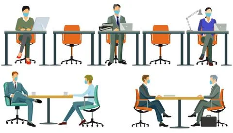 People at work with prevention of coronavirus, vector illustration Stock Illustration