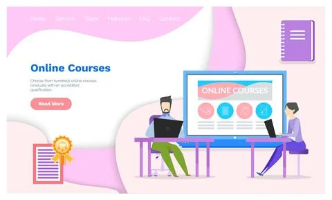 People work with program for studying courses via Internet, distance learning Stock Illustration