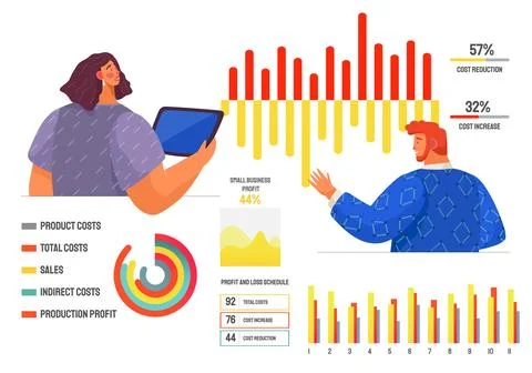 People work with statistical data analysis. Employee analyze test results with 스톡 일러스트