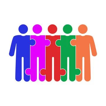People work as a team of five puzzle pieces. vector illustration Stock Illustration