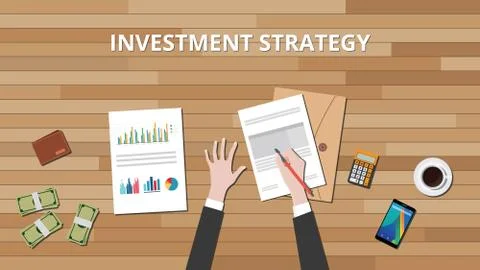 People work on their desk to make an investment strategy with paper 스톡 일러스트