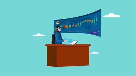 People work using AR and VR headsets at work desks illustration, analyze bu.. 스톡 일러스트