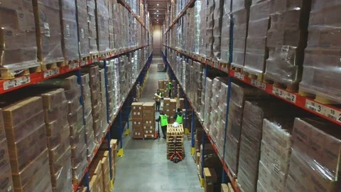 People work in a warehouse. Work with a modern warehouse. Workers move cardboard Stock-Footage 192308400