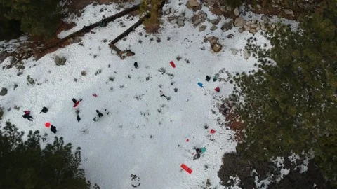 People working after winter seen from above using drone 스톡 동영상 220023270
