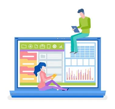 People Working Analysis and Data Online Vector 스톡 일러스트