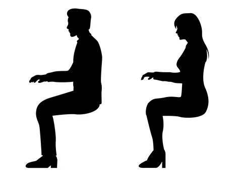 People working and typing side view without chair silhouette for office con.. Stock Illustration