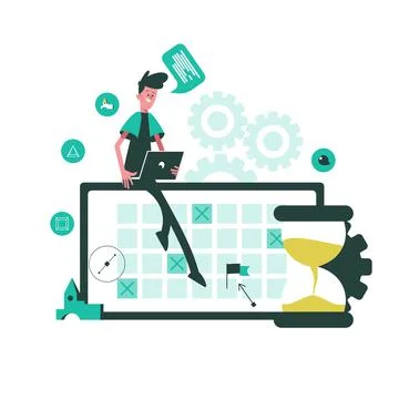 People working with big data, analyzing and auditing business processes. Onli Stock Illustration