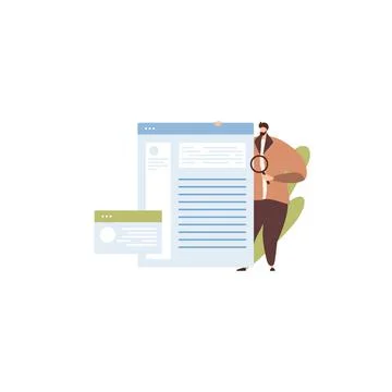 People working with big data, analyzing and auditing business processes. Onli Stock Illustration