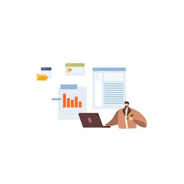 People working with big data, analyzing and auditing business processes. Onli Illustrazione stock