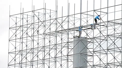 People Working Building New Big Billboard Видео 56670868