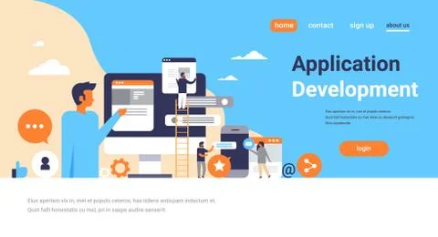People working chat bubbles mobile application development concept men climbing Stock Illustration