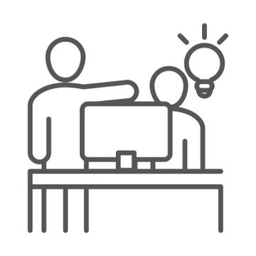 People working computer creativity, coworking office business workspace, line 스톡 일러스트