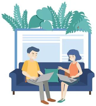 People working on computer at home Stock Illustration