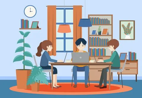 People working on computer at home Ilustración de archivo