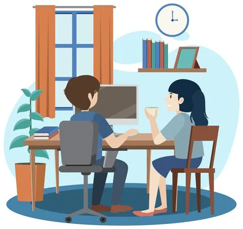 People working on computer at home Stock Illustration