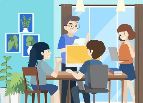People working on computer at home 스톡 일러스트