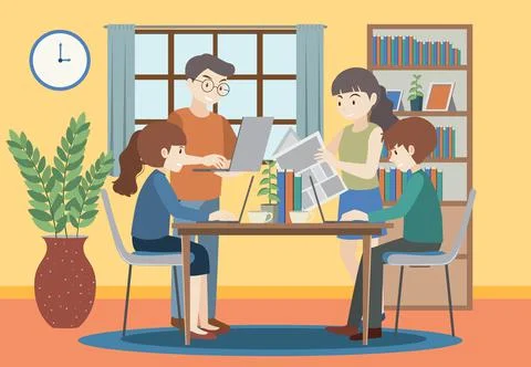 People working on computer at home Stock Illustration