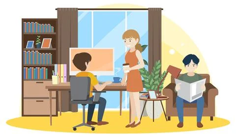 People working on computer at home Stock Illustration