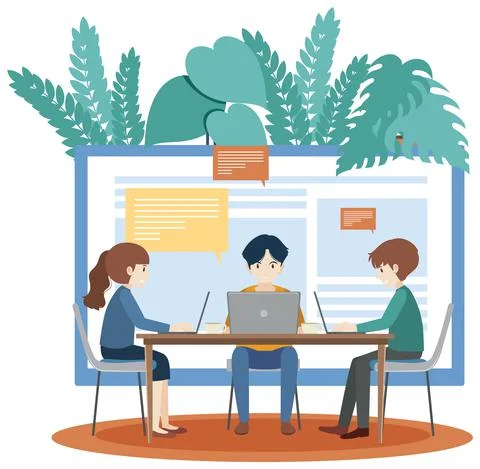 People working on computer at home Stock Illustration