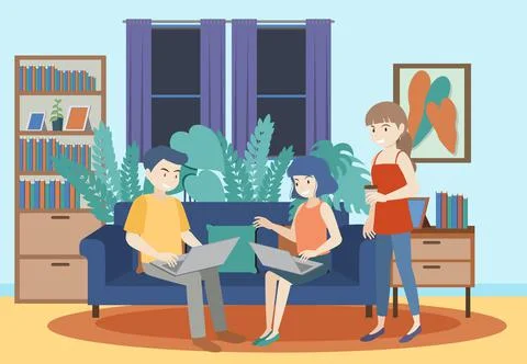 People working on computer at home Stock Illustration