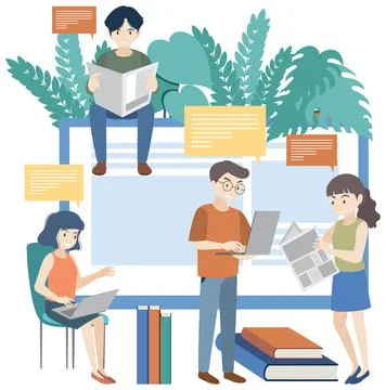 People working on computer Stock Illustration