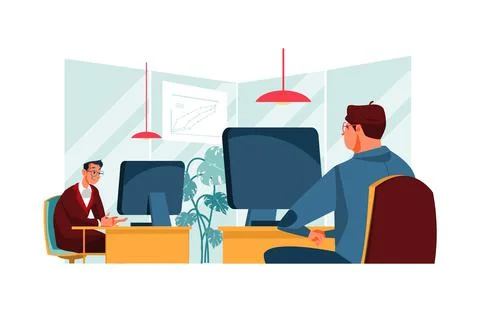 People working at the computers in the open space office Stock Illustration