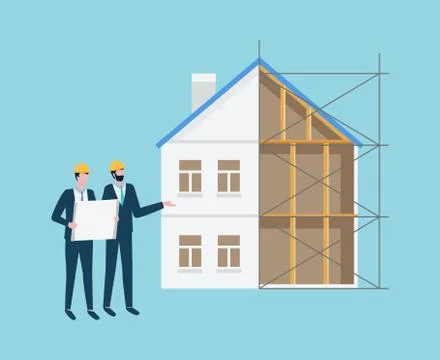 People Working on Constructing New Building Vector Illustrazione stock